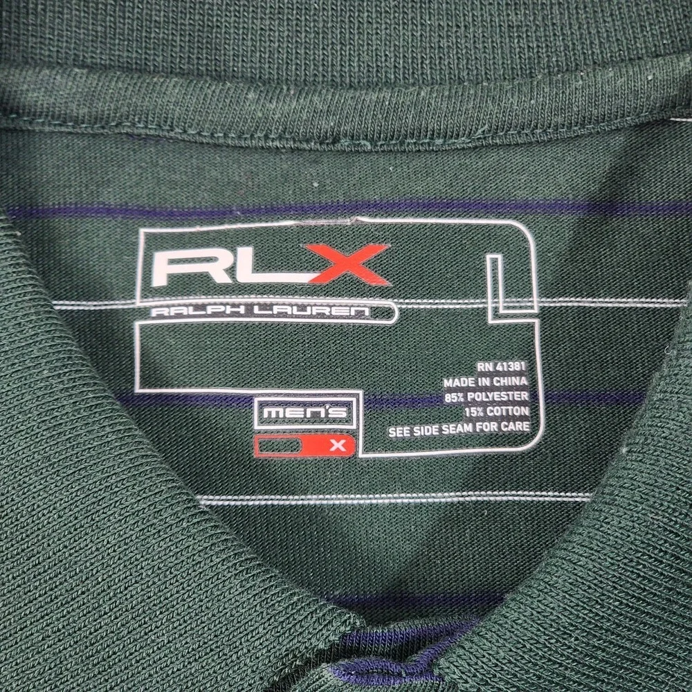 RLX Ralph Lauren Golf Polo Mens Large Green White Blue Striped Performance Shirt